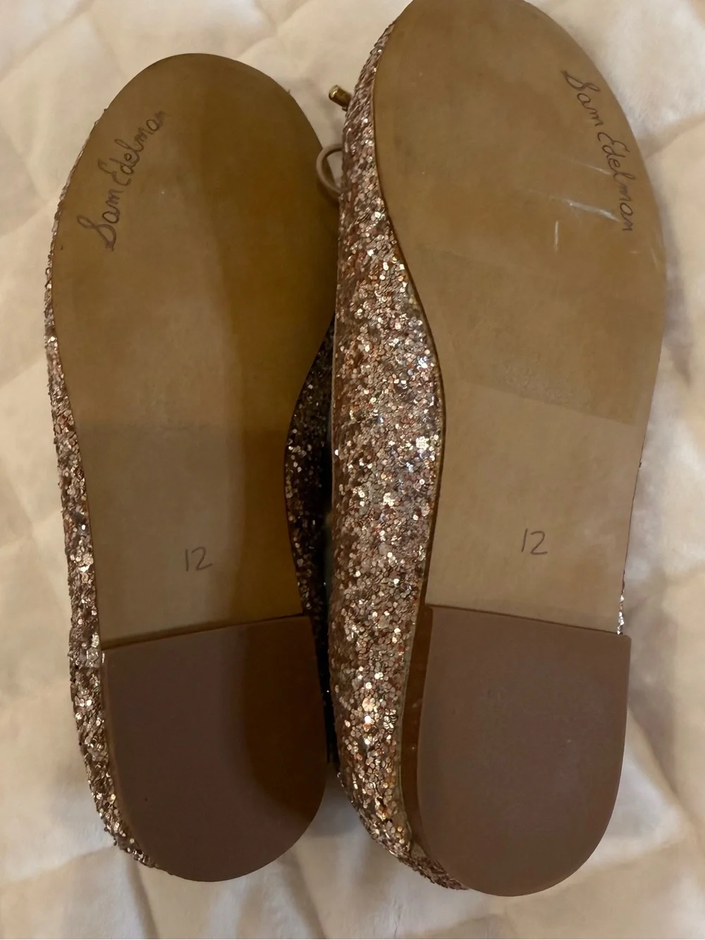 Sam Edelman Kids Felicia Glitter Ballet Flats Rose Gold Sparkle Size 12